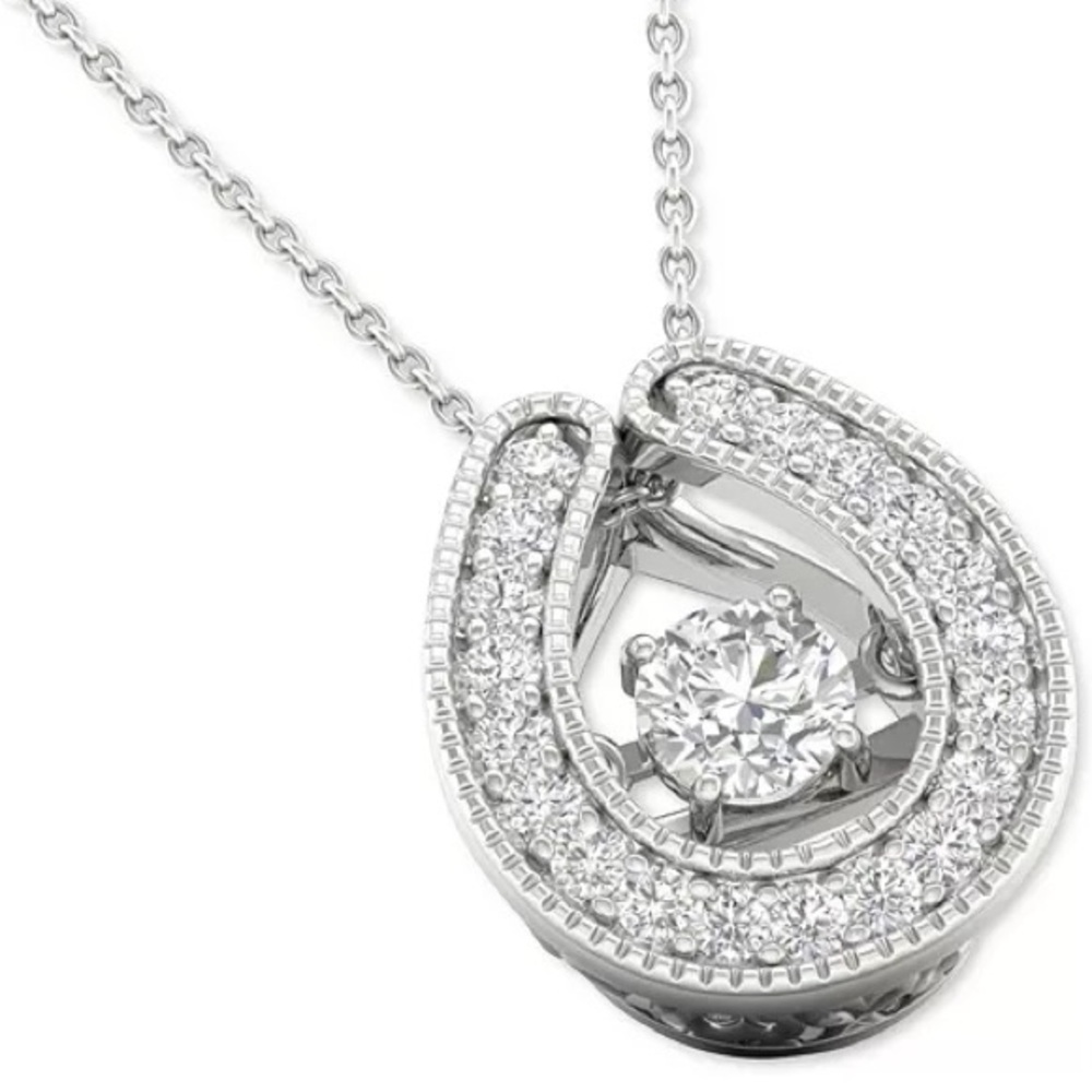 Twinkling Natural Diamond Star Horseshoe 18" Pendant Necklace(1/5 CTTW) 10k Gold - Picture 11 of 15